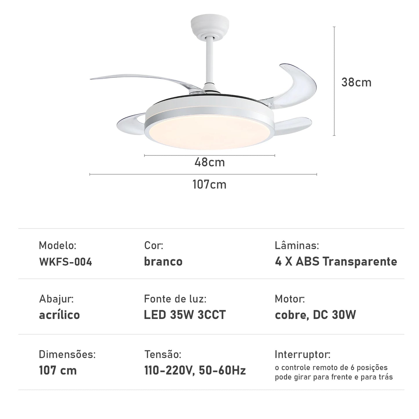 Ventilador de teto com luz